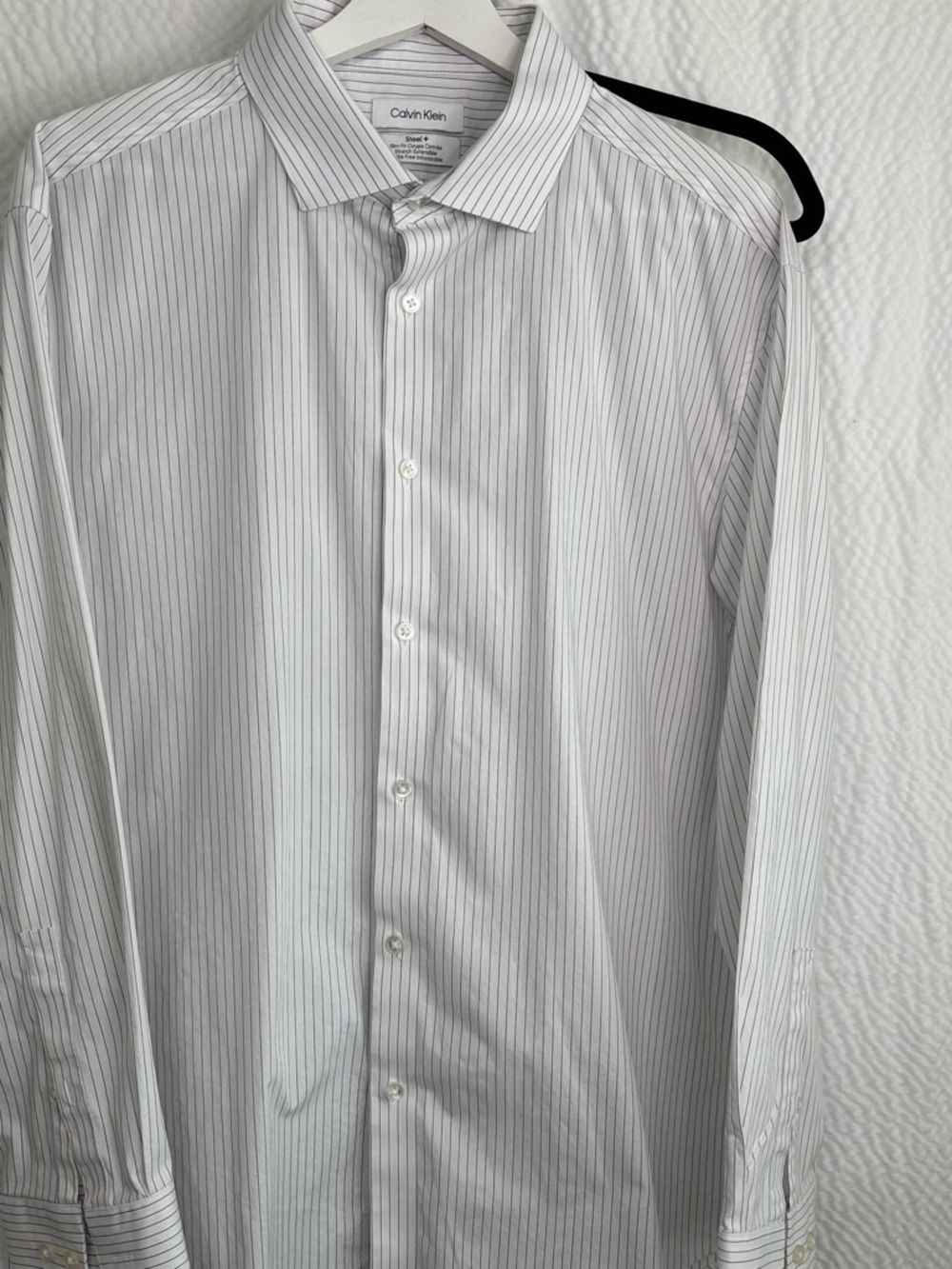 Calvin Klein White Dress Shirt with Thin Gray Pinstripes